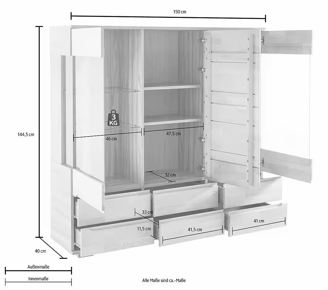 Masīvkoka vitrīna ar LED apgaismojumu 415998