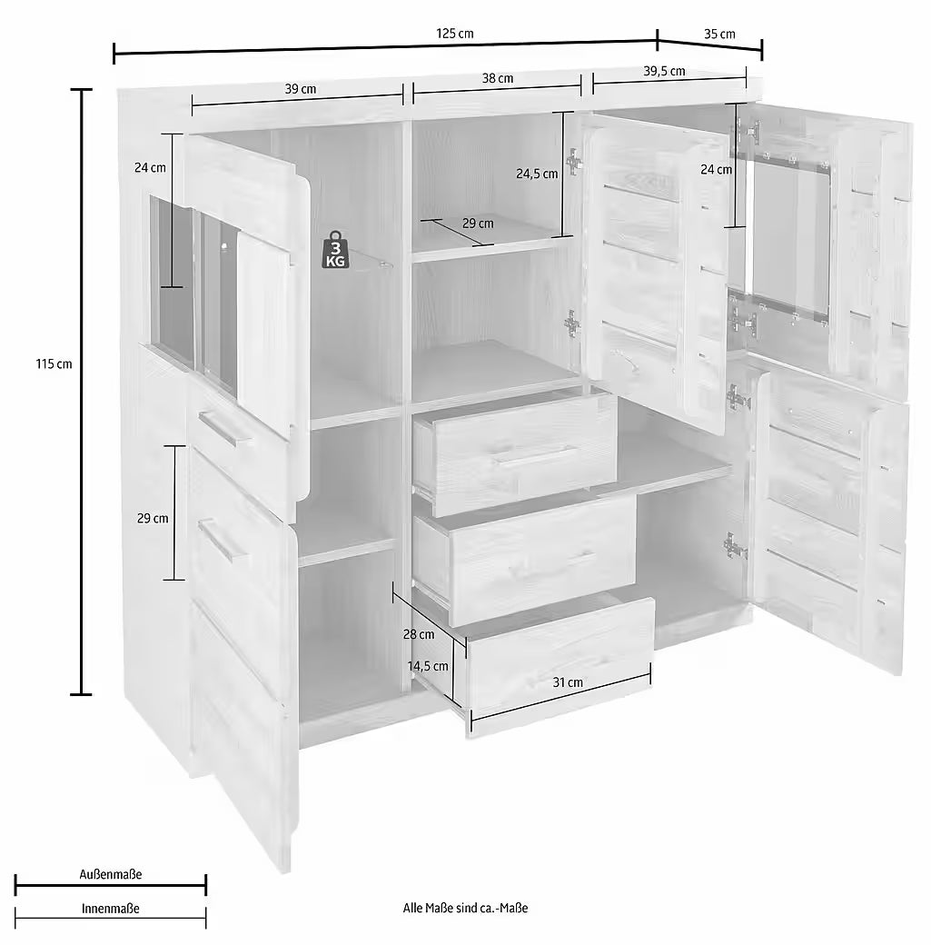 Masīvkoka kumode ar stikla ielaidumiem un LED apgaismojumu 73024022