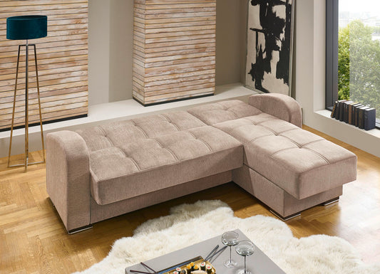 Stūra dīvāns ar guļamfunkciju un veļas kasti, krēmkrāsā