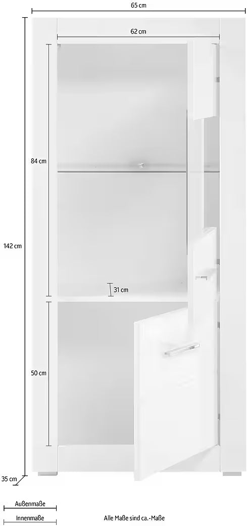Balta vitrīna ar stikla plauktu 24995611