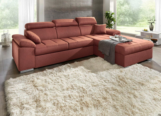 Sarkans stūra dīvāns ar gulēšanas funkciju un regulējamām galvas balstiem – Polsterecke (Art. 10326)