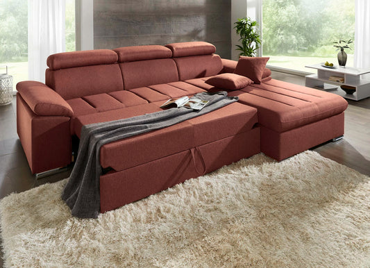 Sarkans stūra dīvāns ar gulēšanas funkciju un regulējamām galvas balstiem – Polsterecke (Art. 10326)