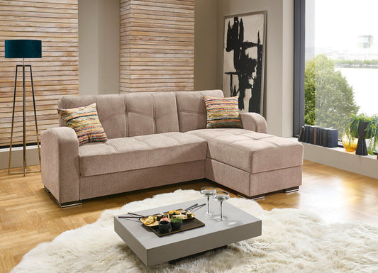 Stūra dīvāns ar guļamfunkciju un veļas kasti, krēmkrāsā